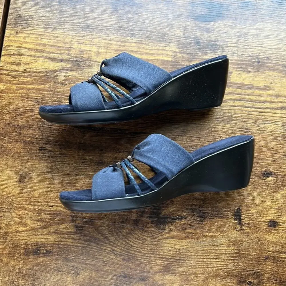 Kim Rogers Annabelle Navy Fabric Strappy Wedge Sandal